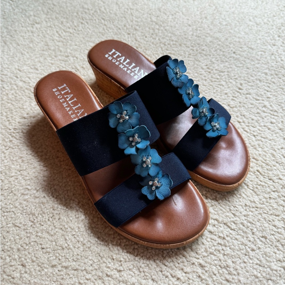 Blue Floral Wedges Size 7.5